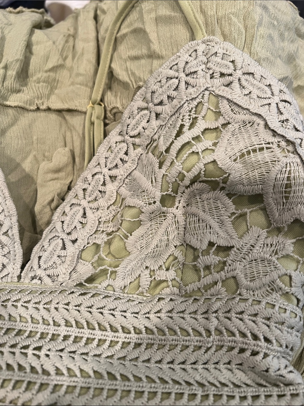Hot Miami Styles Sage Green Crochet Mini Dress